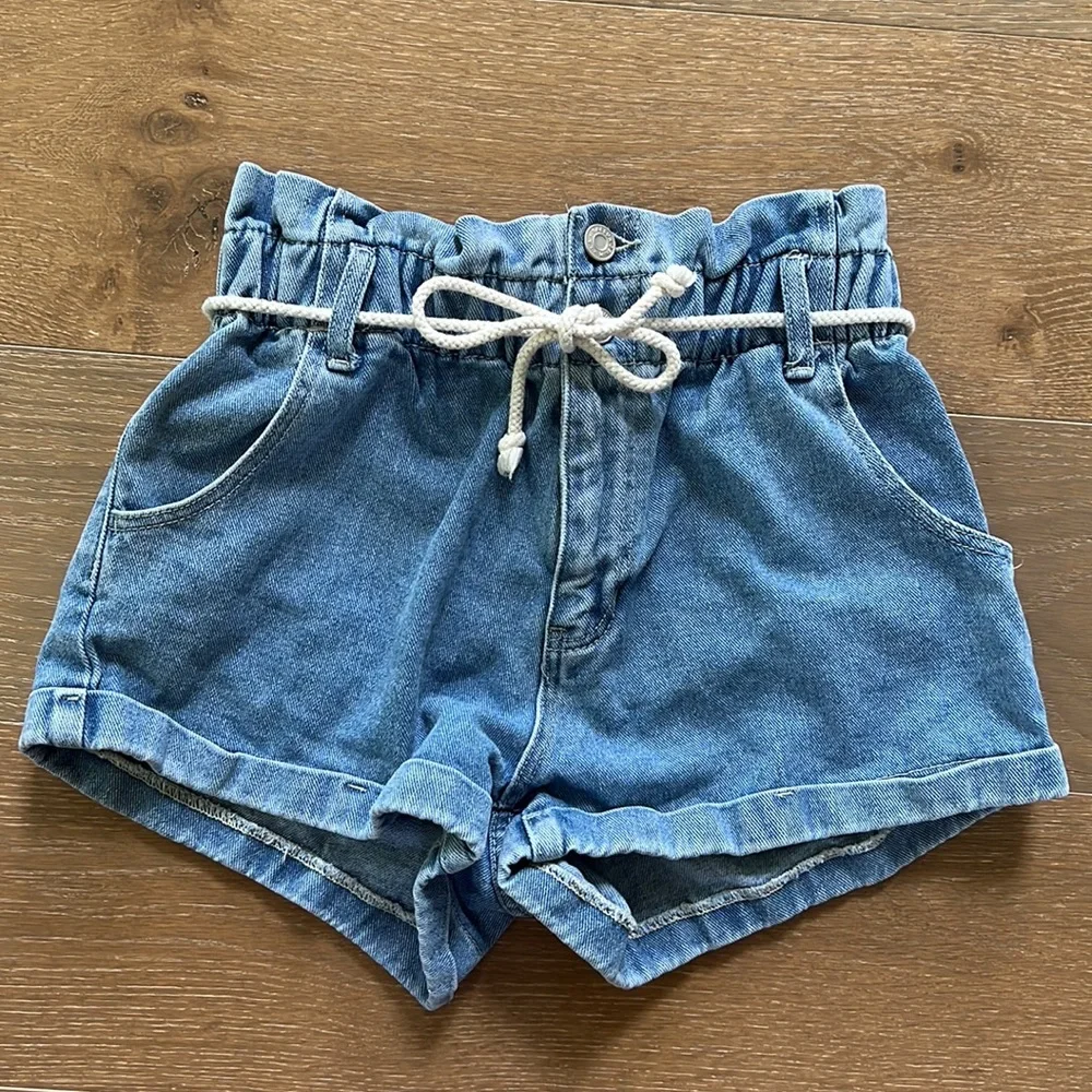 PacSun Paperbag Denim Blue Mom Shorts | S